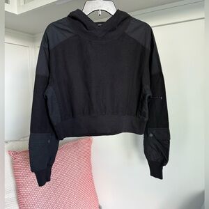 Free People Black Cropped Hoodie Ribbed with Pockets Size XS